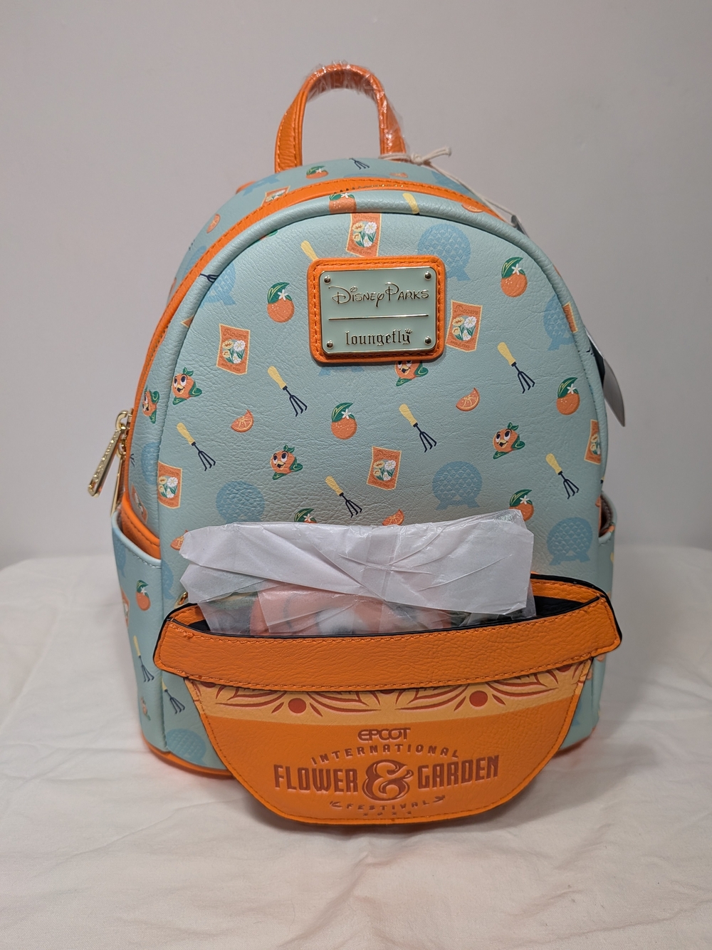 Disney Parks 2024 Loungefly EPCOT Flower & Garden Orange Bird Mini Backpack NWT